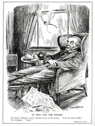 Lloyd George wird durch die Schwierigkeiten verursacht durch industrielle Unruhen in Großbritannien und zusätzlich die Probleme Irlands, Oktober 1919, am Ausruhen gehindert